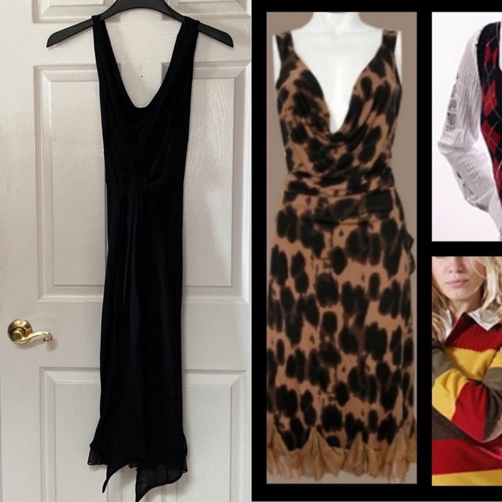 L.A.M.B Gwen 2004 Black Cowl Neck Silk Dress